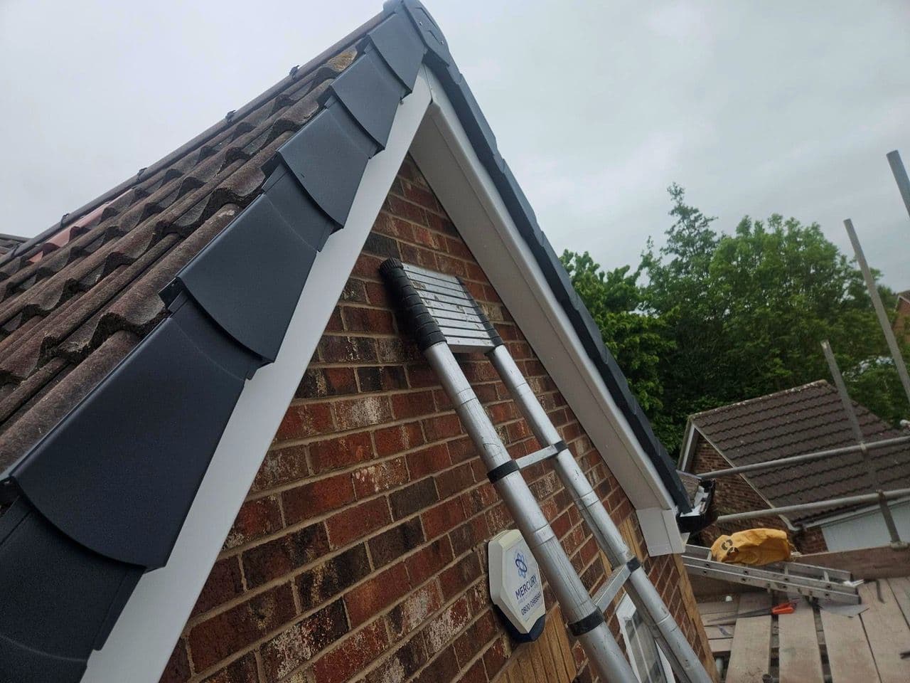 Close-up of the new fascia, soffit and dry verge