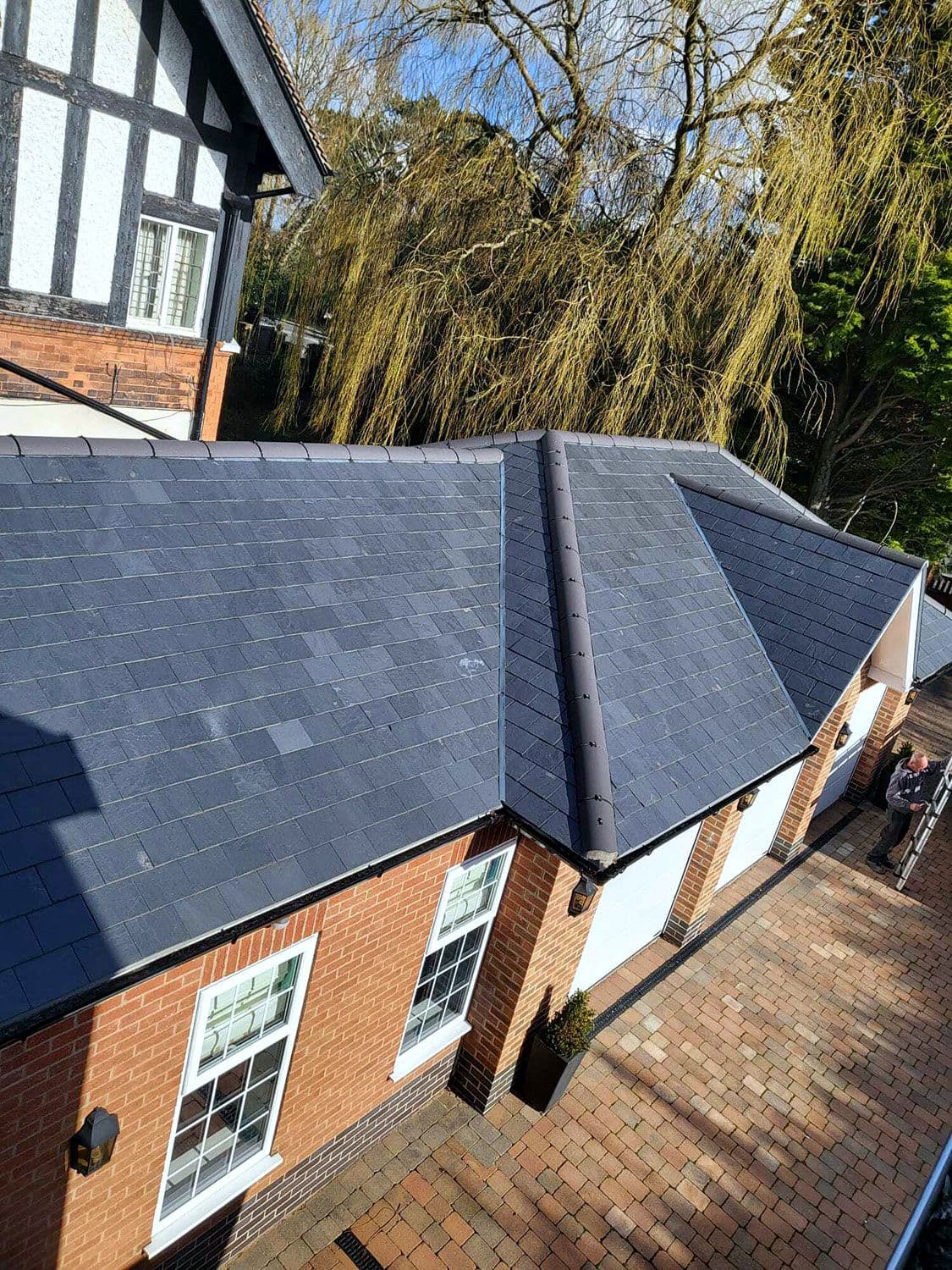 The new slate garage roof seen from above